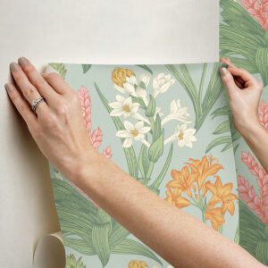 Jade & Pink Blooming Villa Peel and Stick Wallpaper