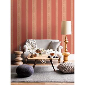 Brynn Coral Paisley Stripe Wallpaper