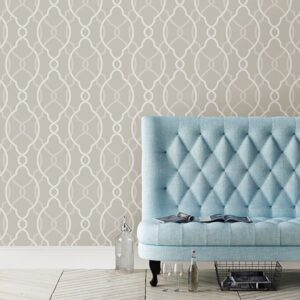 Sausalito Champagne Beaded Lattice Wallpaper