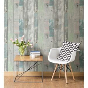 Deena Turquoise Distressed Wood Wallpaper
