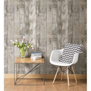 Deena Grey Distressed Wood Wallpaper