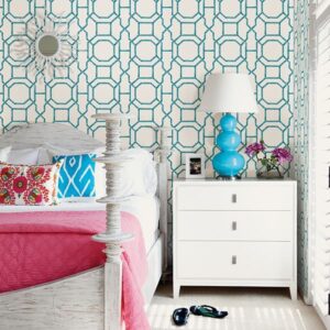 Summer Teal Trellis Wallpaper