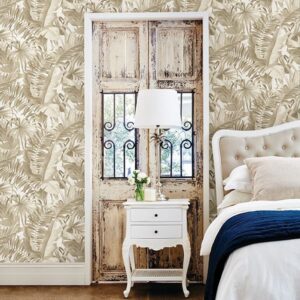 Alfresco Taupe Palm Leaf Wallpaper