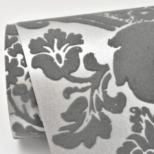 Shadow Grey Flocked Damask Wallpaper