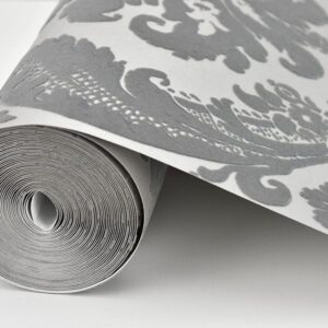 Shadow Grey Flocked Damask Wallpaper