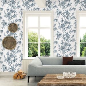 Jessamine Blue Floral Trail Wallpaper