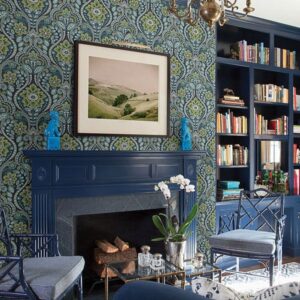 Night Bloom Navy Damask Wallpaper