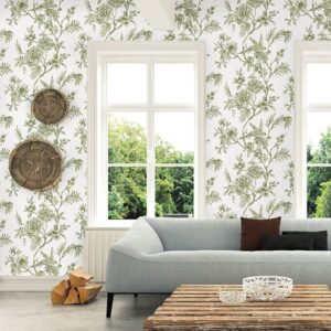 Jessamine Green Floral Trail Wallpaper