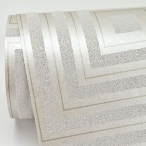 Luminous Platinum Beaded Geometric Wallpaper