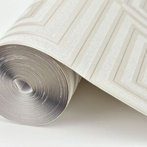 Luminous Platinum Beaded Geometric Wallpaper
