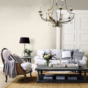 Luminous Platinum Beaded Geometric Wallpaper
