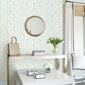 Ethereal Sea Green Trellis Wallpaper