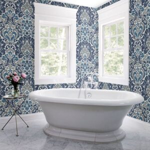 Garden of Eden Blue Damask Wallpaper