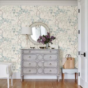 Peony Tree Aqua Wallpaper by Sarah Richardson