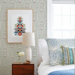 Adele Teal Damask Wallpaper