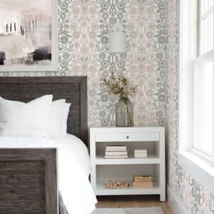 Lovebirds Light Pink Folk Stripe Wallpaper