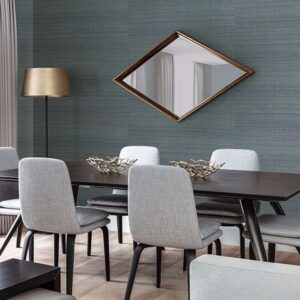 Laem Teal Grasscloth Wallpaper