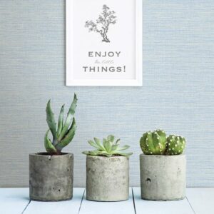 Agave Bliss Sky Blue Faux Grasscloth Wallpaper