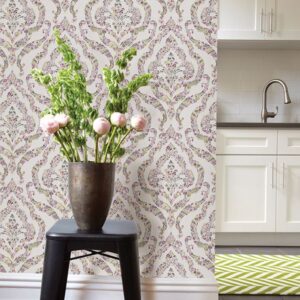Featherton Pink Floral Damask Wallpaper