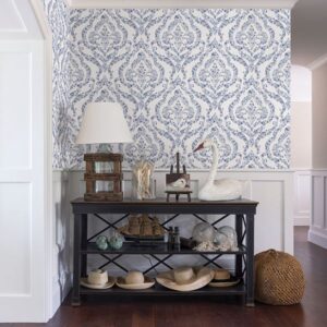 Featherton Blue Floral Damask Wallpaper
