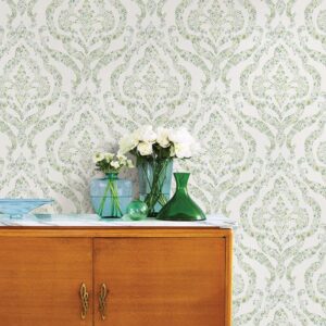 Featherton Light Green Floral Damask Wallpaper