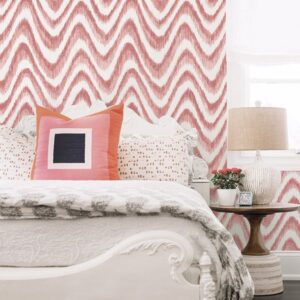Bargello Red Faux Grasscloth Wave Wallpaper