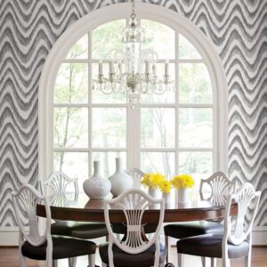 Bargello Grey Faux Grasscloth Wave Wallpaper