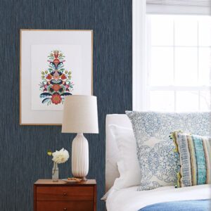 Raffia Thames Blue Faux Grasscloth Wallpaper