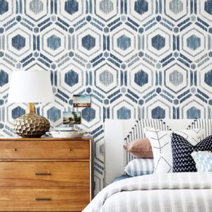 Borneo Blue Geometric Grasscloth Wallpaper