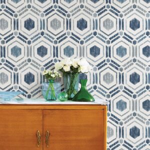 Borneo Blue Geometric Grasscloth Wallpaper