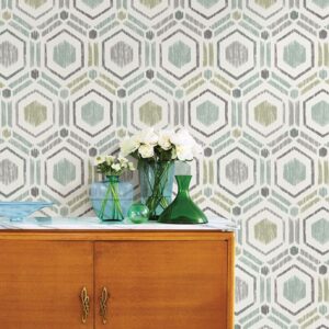 Borneo Light Green Geometric Grasscloth Wallpaper
