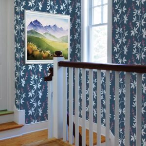Linnea Elsa Navy Botanical Trail Wallpaper