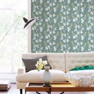 Linnea Elsa Teal Botanical Trail Wallpaper