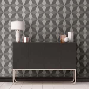 Valiant Grey Faux Grasscloth Geometric Wallpaper