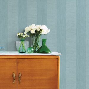 Intrepid Aqua Faux Grasscloth Stripe Wallpaper
