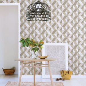 Cerium Neutral Concrete Geometric Wallpaper
