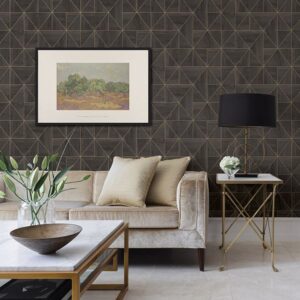Cheverny Dark Brown Geometric Wood Wallpaper