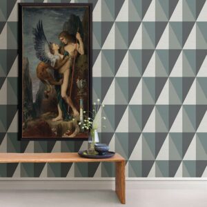 Aspect Teal Geometric Faux Grasscloth Wallpaper