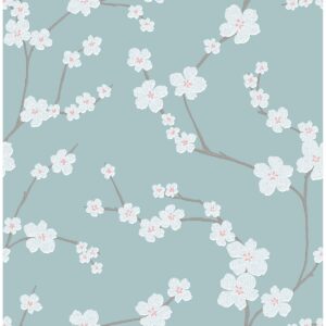 0037756 sakura turquoise floral wallpaper
