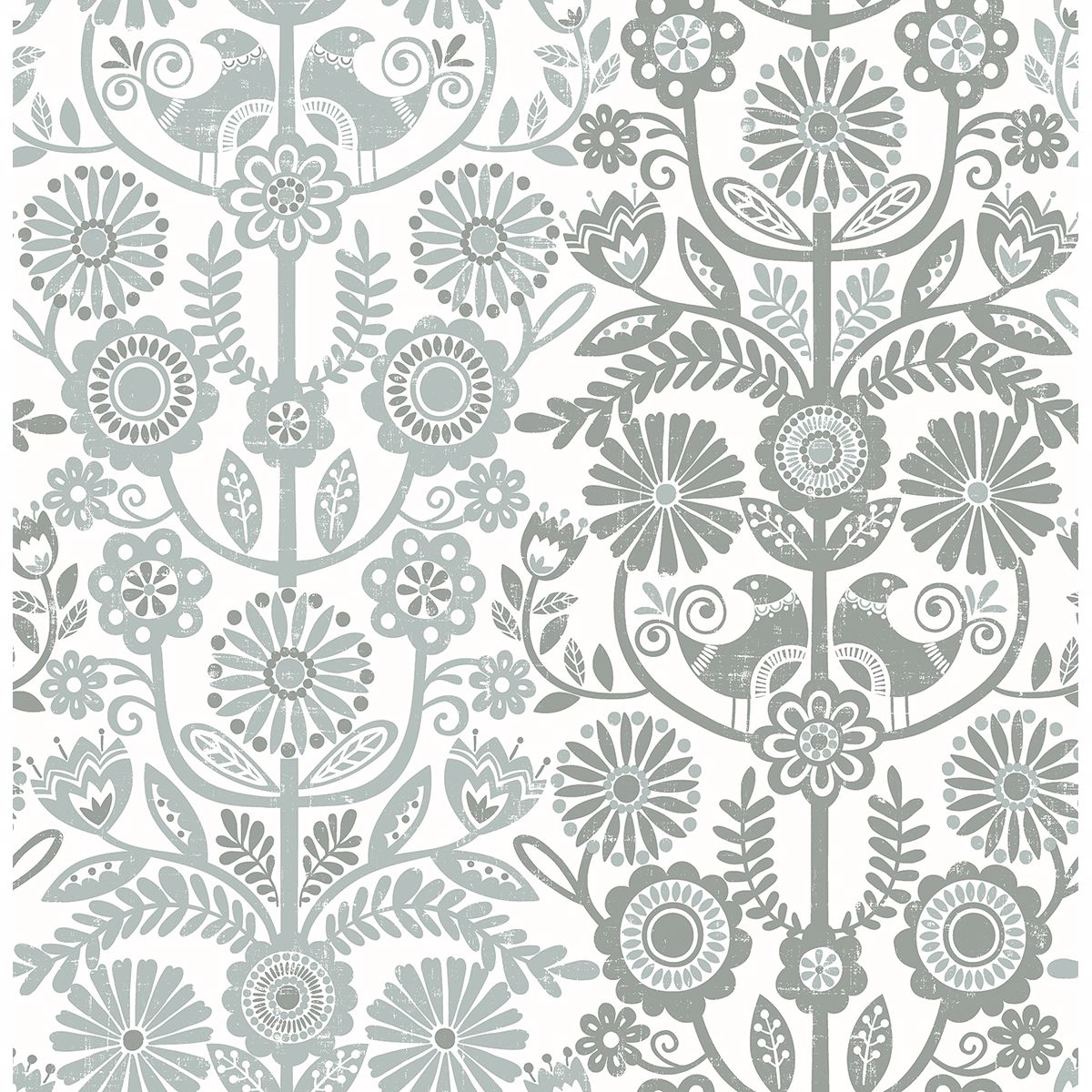 Lovebirds Slate Folk Stripe Wallpaper