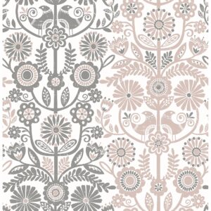 0038054 lovebirds light pink folk stripe wallpaper