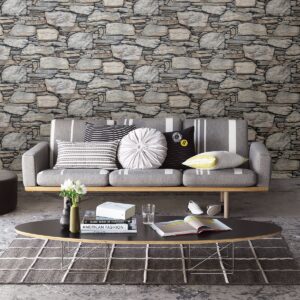 Cesar Grey Stone Wall Wallpaper