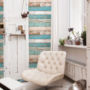 Levi Turquoise Scrap Wood Wallpaper