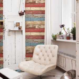Levi Multicolor Scrap Wood Wallpaper