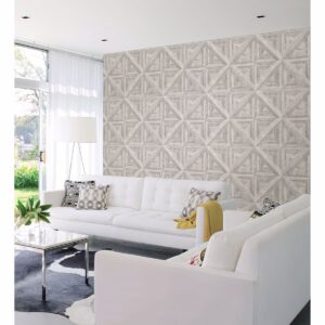 Carriage House White Geometric Wood Wallpaper