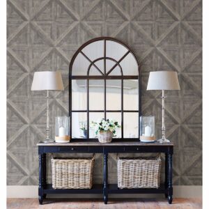Carriage House Taupe Geometric Wood Wallpaper