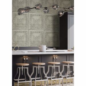 Hillman Light Green Ornamental Tin Tile Wallpaper
