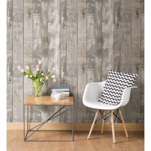 Deena Light Grey Weathered Wood Wallpaper