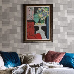 Duchamp Silver Metallic Squares Wallpaper