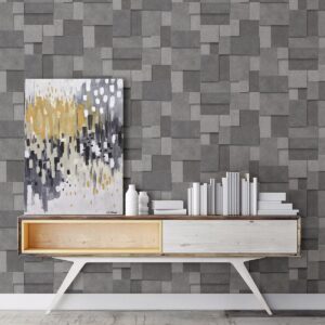 Duchamp Dark Grey Metallic Squares Wallpaper